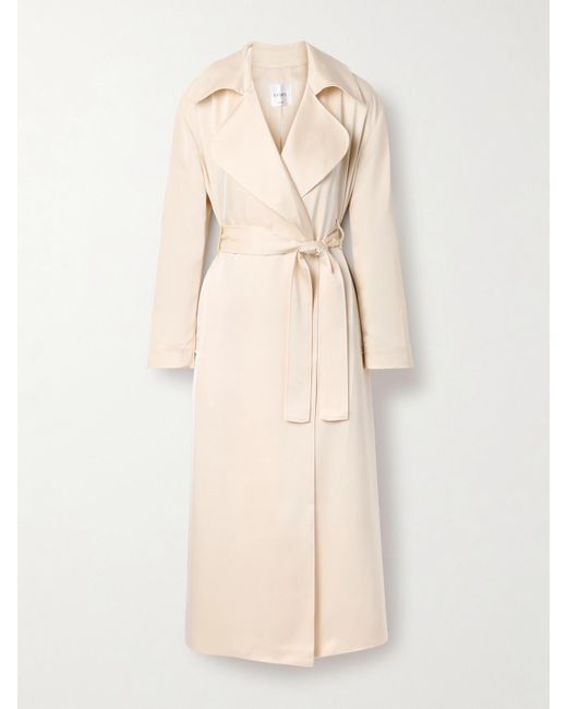 Leset Natural Barb Belted Satin Trench Coat