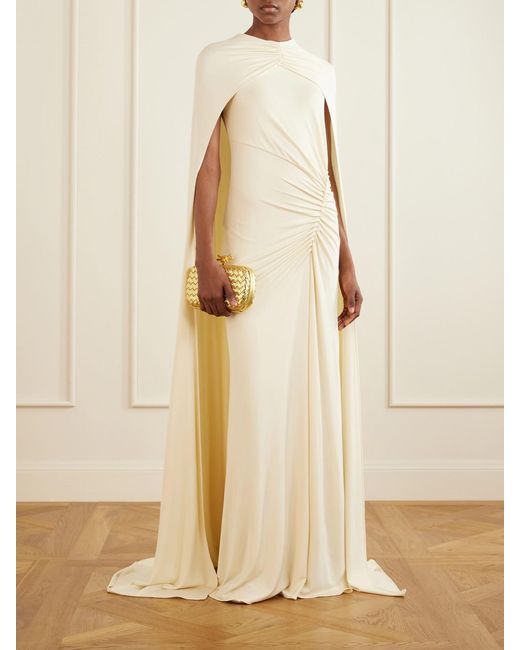 Jonathan Simkhai Natural Cape-Effect Gathered Jersey Gown