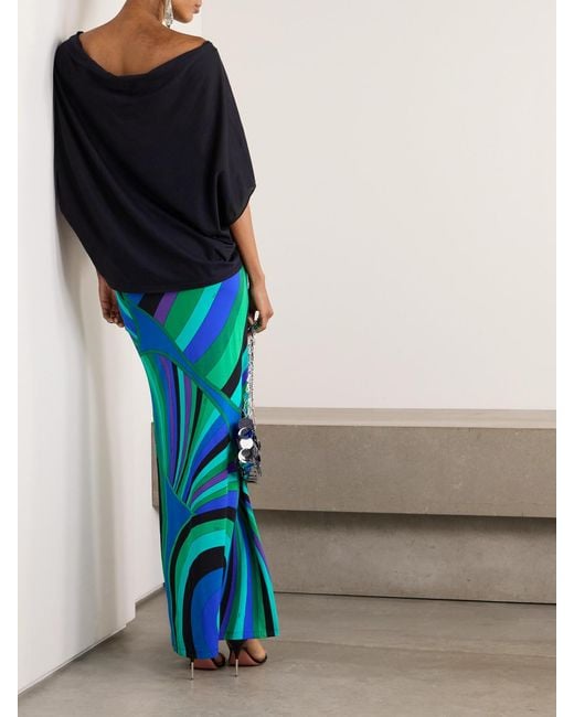 Emilio Pucci Blue Layered Cotton And Silk-Blend And Printed Jersey Maxi Dress