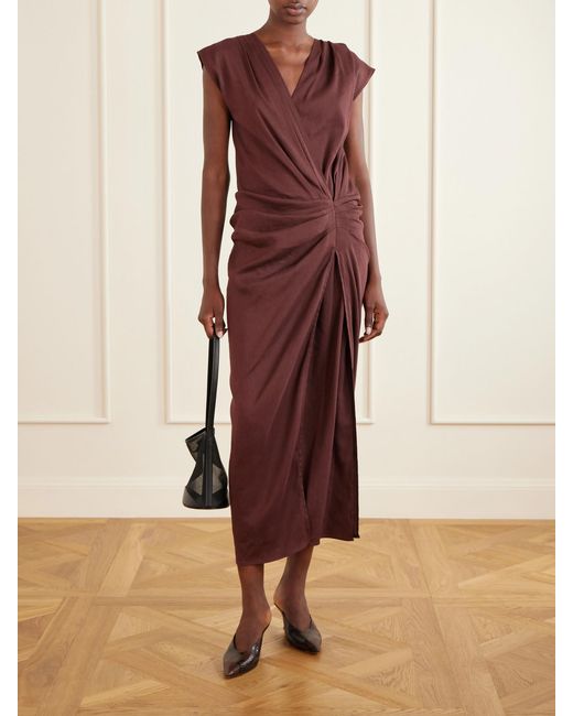 Proenza Schouler Purple Bettina Gathered Linen-Blend Midi Dress