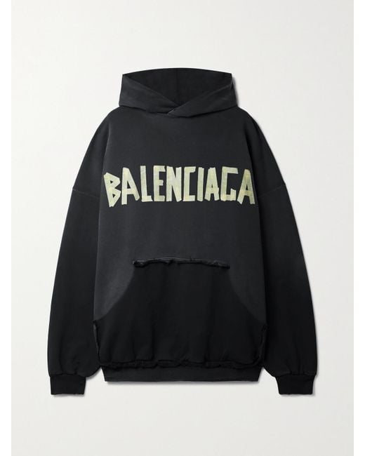 Sweat À Capuche Oversize En Jersey De Coton Imprimé Effet Vieilli Balenciaga en coloris Black