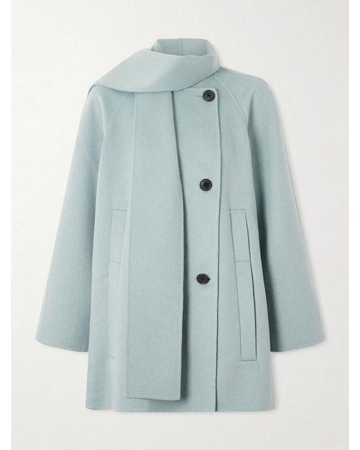 Proenza Schouler Blue Brisa Scarf-Detailed Wool-Blend Coat