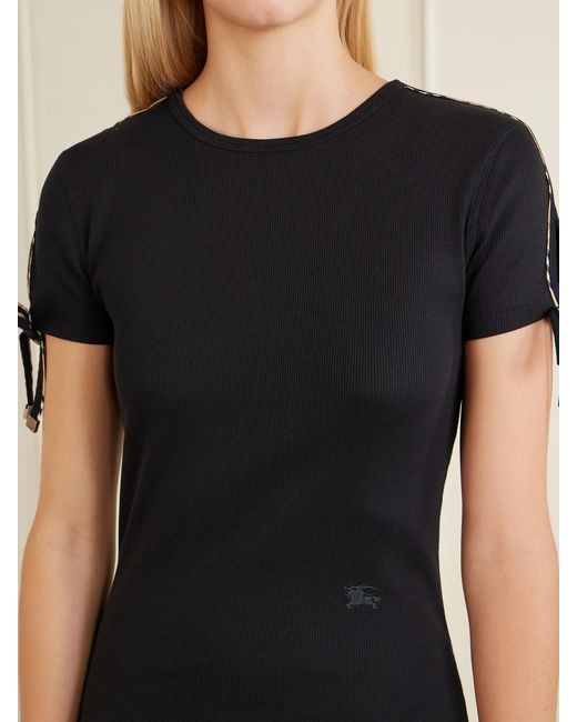 Burberry Black Tie-Detailed Ribbed Stretch-Cotton Jersey Mini Dress