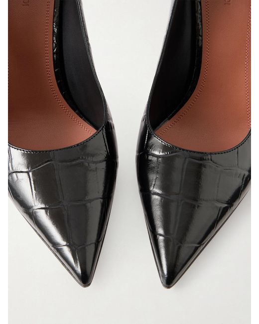 AMINA MUADDI Black Ami Croc-Effect Leather Pumps