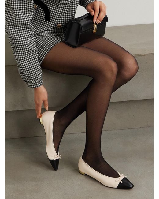 Aquazzura Natural Gioia Bow-Detailed Two-Tone Leather Ballet Flats