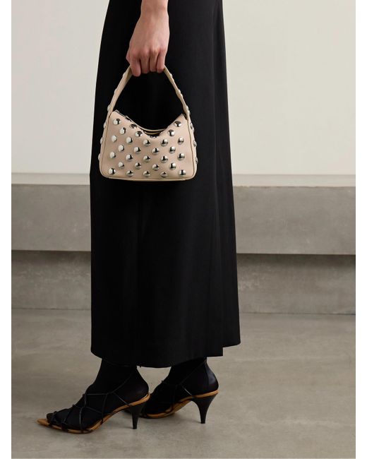 Khaite Natural Elena Small Studded Textured-Leather Shoulder Bag