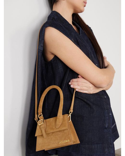 Jacquemus White Le Chiquito Moyen Croc-Effect Suede Shoulder Bag