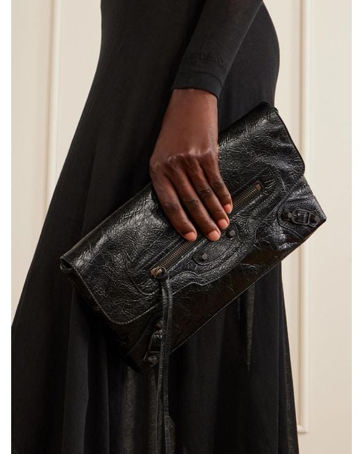 Balenciaga Black Le City Crinkled-Leather Clutch