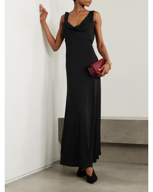 Totême  Black Twisted Draped Satin Maxi Dress