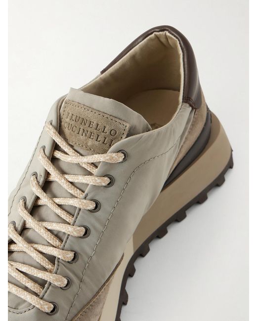 Brunello Cucinelli Natural Leather And Suede-Trimmed Shell Sneakers