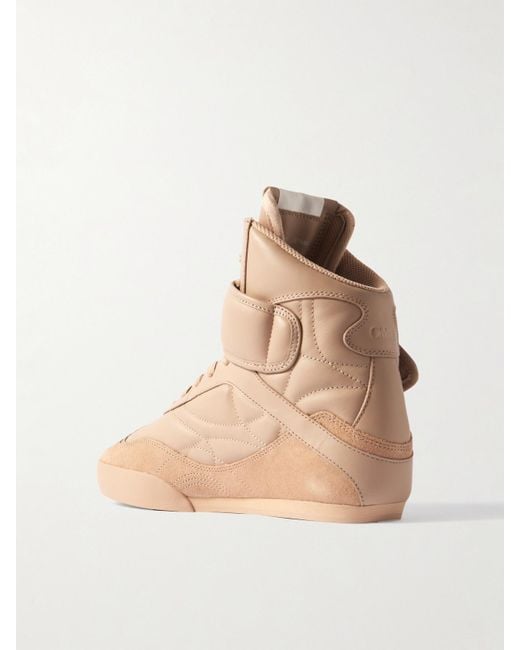 Chloé Natural Kick Suede-Trimmed Quilted Leather High-Top Sneakers