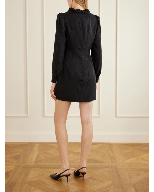 Alessandra Rich Black Ruffled Silk-Jacquard Mini Dress