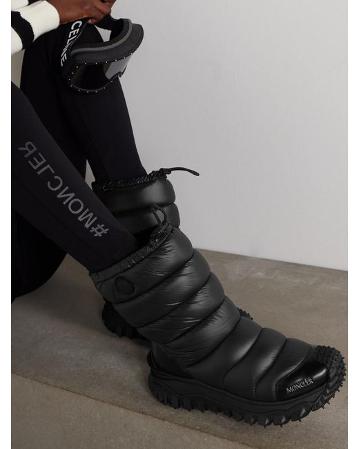 Moncler Black Trailgrip Appliquéd Quilted Padded Glossed Leather-Trimmed Shell Snow Boots