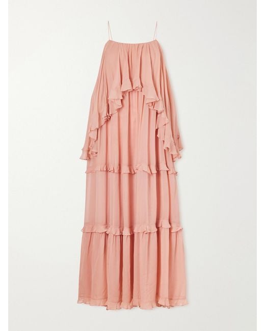 Zimmermann Pink Ruffled Chiffon Maxi Dress