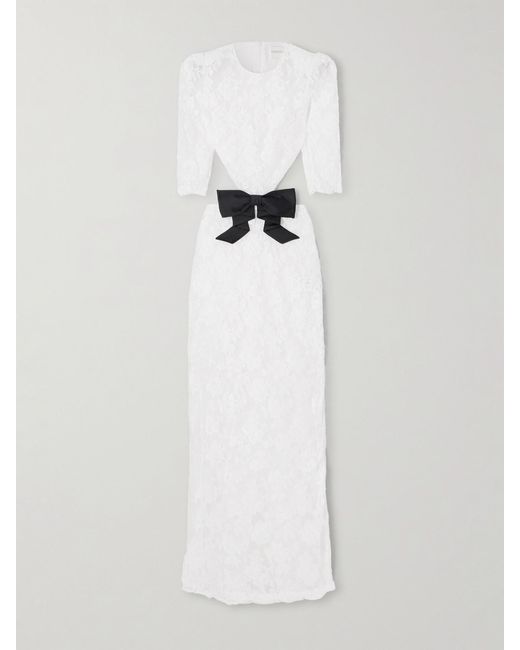 ShuShu/Tong White Cutout Bow-Embellished Cotton-Blend Lace Gown