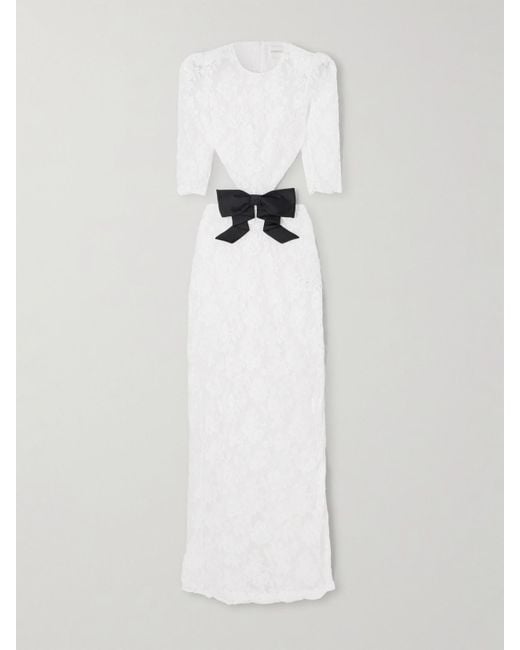 ShuShu/Tong White Cutout Bow-Embellished Cotton-Blend Lace Gown