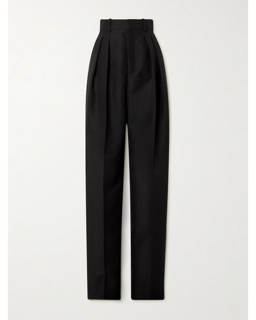 Saint Laurent Black Pleated Grain De Poudre Wool And Mohair-Blend Pants