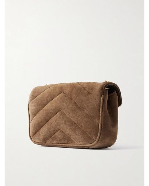 Saint Laurent Brown Loulou Kleine Schultertasche Aus Gestepptem Veloursleder