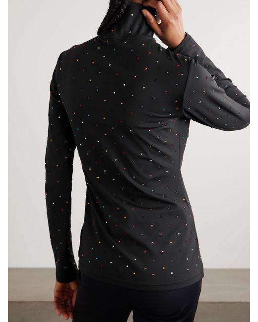 Goldbergh Black Éclair Crystal-Embellished Stretch Recycled-Jersey Half-Zip Top