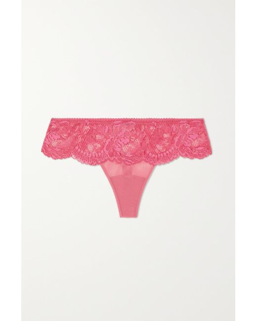 La Perla Brigitta Stretch Leavers Lace And Tulle Thong in Pink | Lyst UK