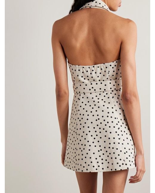 Cara Cara White Parker Neckholder-Minikleid Aus Denim Mit Punkten Und Gürtel