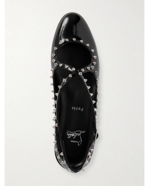 Christian Louboutin White Pilouta Jane Spike Studded Patent-Leather Ballet Flats