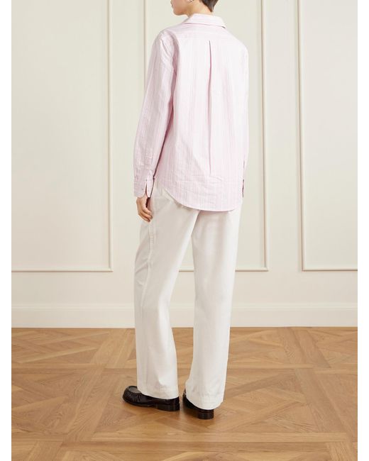Polo Ralph Lauren Pink Embroidered Striped Oxford Cotton Shirt