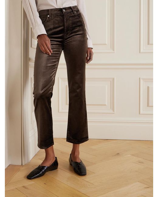 FRAME Black Le Sleek Cropped Cotton-Blend Velvet Bootcut Pants