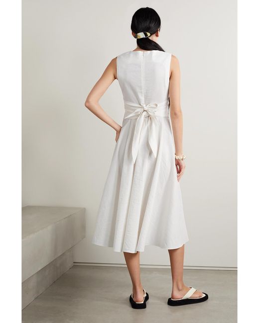 Partow White Carina Belted Crinkled-Crepe Midi Dress