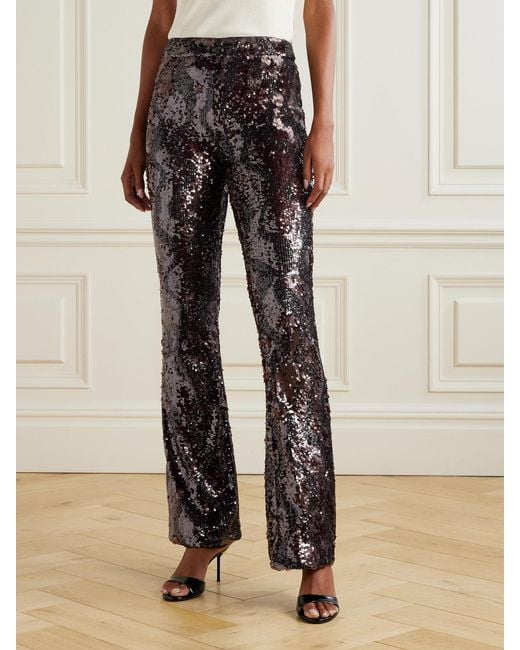 Veronica Beard Brown Collier Sequined Satin Flared Pants