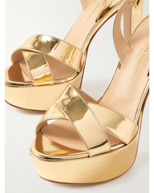 JENNIFER CHAMANDI Leonardo 130 Metallic Leather Platform Slingback Sandals