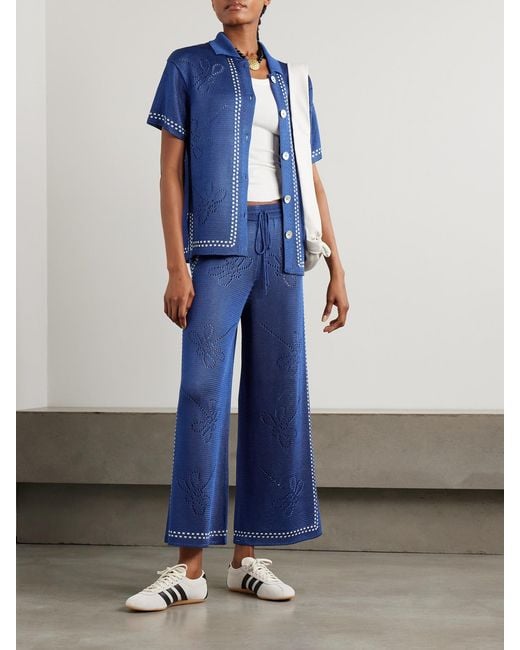 Calle Del Mar Blue Garden Party Pointelle-Knit Shirt