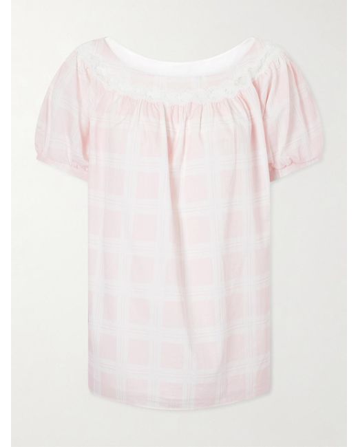Posse Pink Marilyn Lace-Trimmed Checked Cotton Blouse