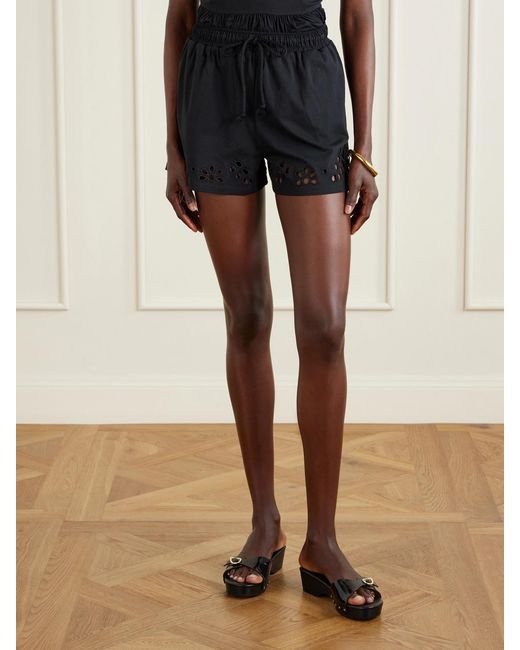 Ulla Johnson Blue Vedi Ruffled Broderie Anglaise Organic Cotton-Jersey Shorts