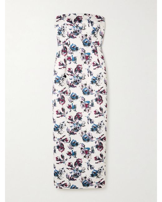 Emilia Wickstead White Laelia Genzianella Strapless Floral-Print Duchesse-Satin Midi Dress