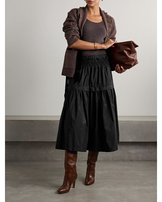 Jupe Midi En Taffetas À Smocks Belen Sea en coloris Black