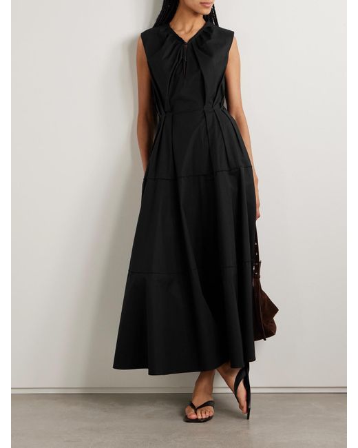 Proenza Schouler Black Kailey Maxikleid Aus Stretch-Baumwollpopeline Mit Falten