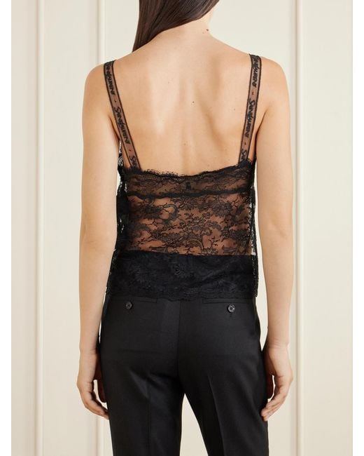 Saint Laurent Black Dentelle Ramure Fleurie Lace-Trimmed Tank