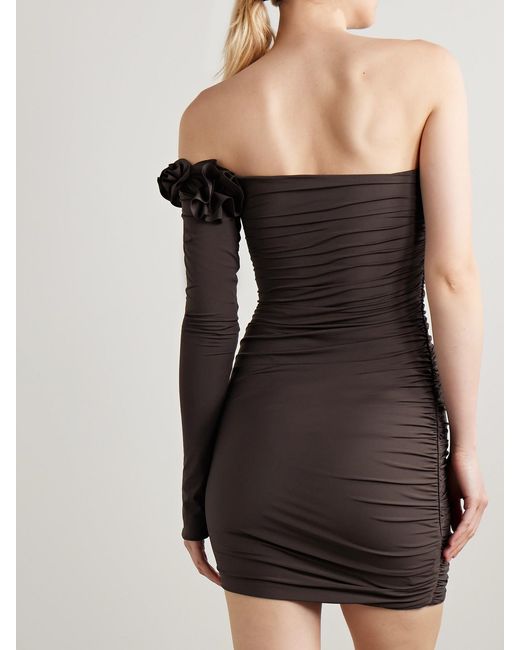 Maygel Coronel Black Selvaggio One-Sleeve Appliquéd Ruched Stretch-Jersey Mini Dress