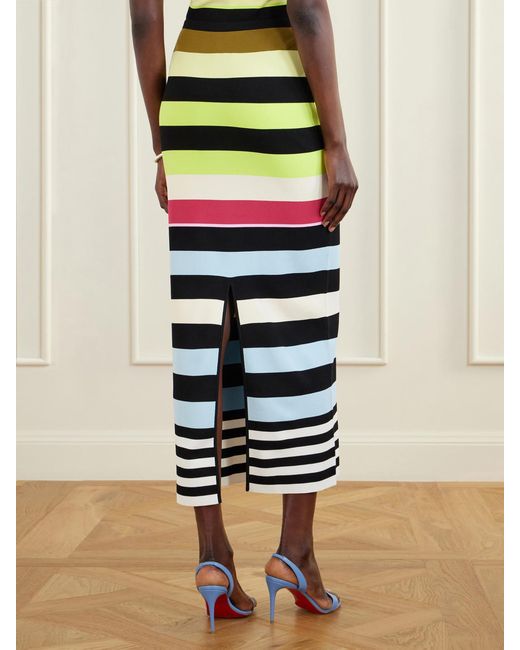 Christopher John Rogers White Striped Double-Knit Maxi Skirt