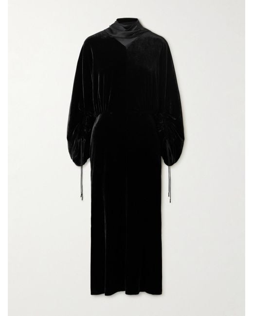 Lanvin Black Midikleid Aus Samt Mit Satinbesatz Zum Binden