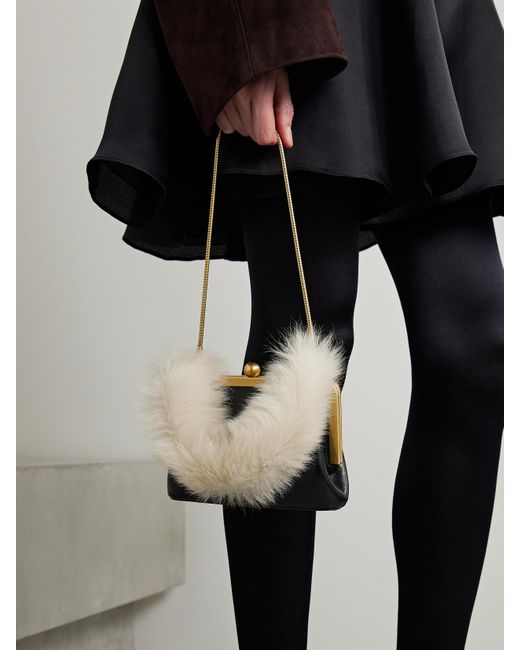 Khaite White Lilith Shearling-Trimmed Leather Tote