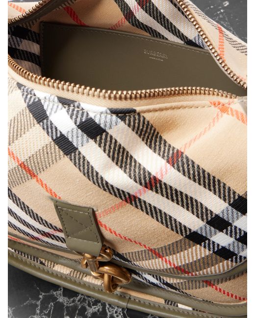 Burberry Black Kleine Schultertasche Aus Kariertem Canvas Mit Lederbesätzen