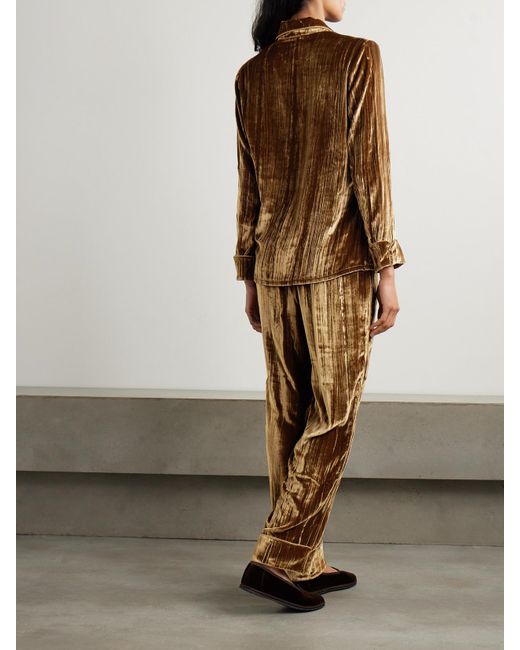 Olivia Von Halle Natural Coco Piped Crushed Velvet Pajama Set