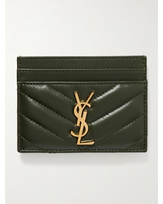 Saint Laurent Green Cassandre Kartenetui Aus Matelassé-Leder