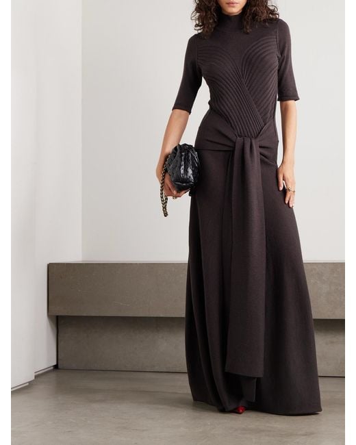 Violante Nessi Black Takashi Tie-Detailed Ribbed Merino Wool Midi Dress