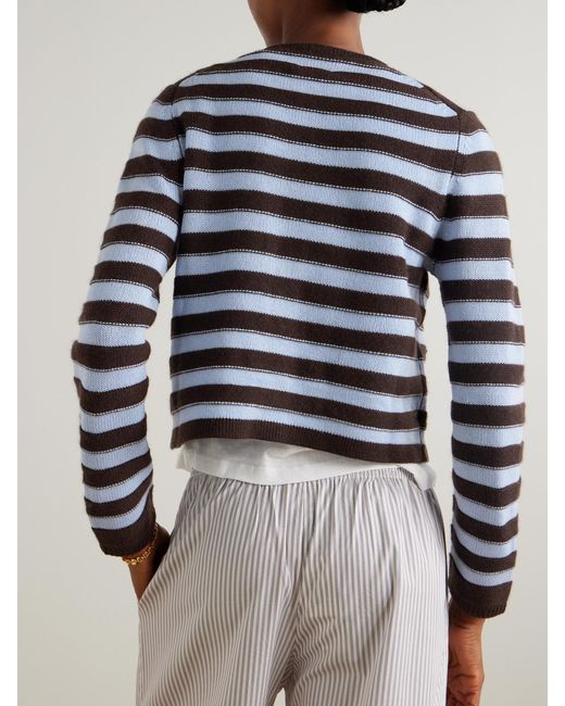 Allude Blue Striped Wool And Cashmere-Blend Cardigan