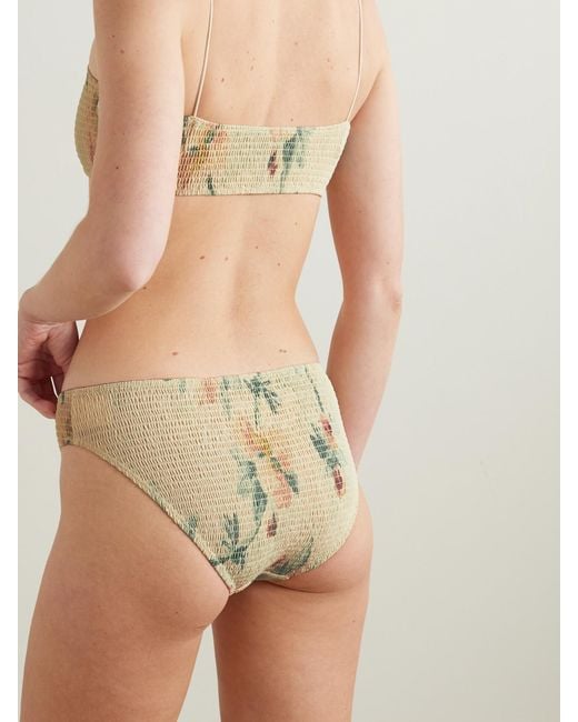 Totême  Natural Shirred Floral-Print Recycled Bikini Briefs