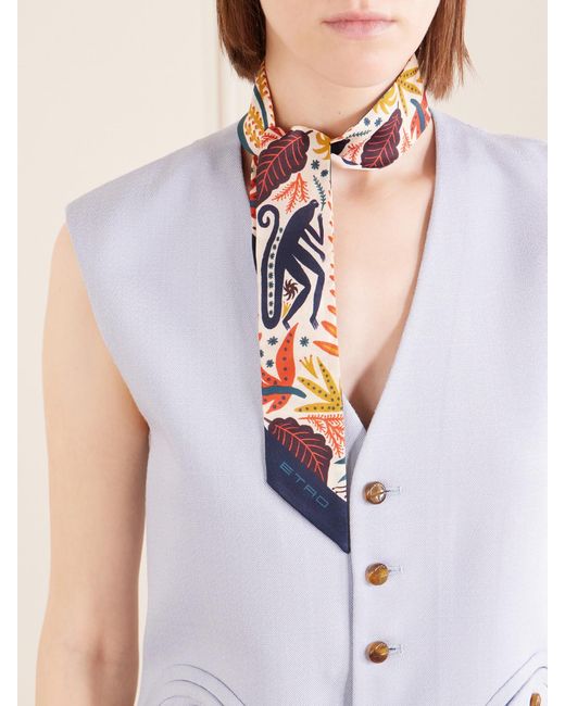 Etro White Paisleyna Printed Silk Scarf
