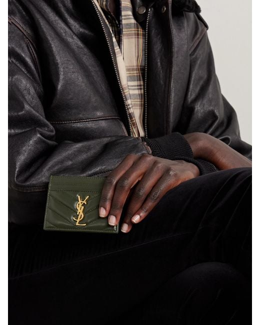 Saint Laurent Green Cassandre Kartenetui Aus Matelassé-Leder